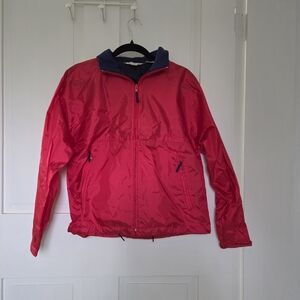 L.L. Bean Jacket Red Windbreaker with Retractable Hood Women's Medium
